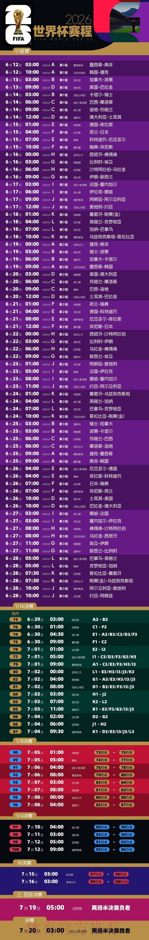 2026世界杯比赛时间一览高清直播实时查看